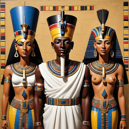 Prompt: The wedding of the boy king Tutunkhamun and the young queen Ankhsuamun, super realism Ndebele renditions
