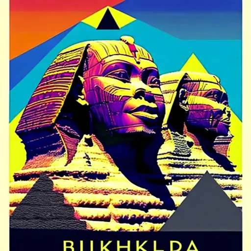 Prompt: International black history month 2024 Iconic posters with the sphinx and pyramids,Ndebele renditions, super realism masterpieces