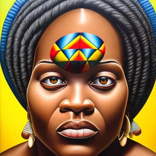 Prompt: Patrick Hughes masterpieces,Ndebele renditions super realism