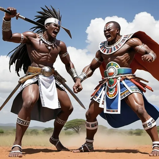 Prompt: Manga Anime battle scenes, Ndebele renditions