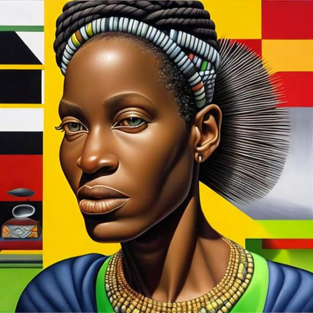 Prompt: Patrick Hughes masterpieces,Ndebele renditions super realism