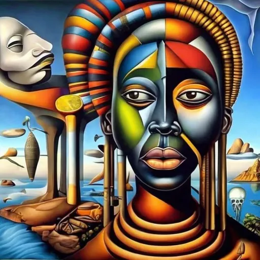 Prompt: Surrealism  masterpieces, Ndebele renditions super realism