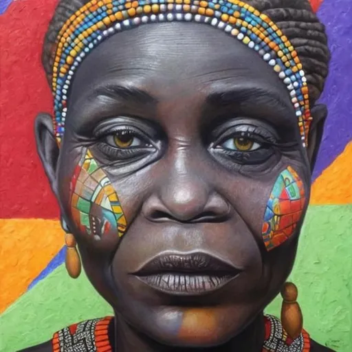 Prompt: Helena Frenkiel masterpieces, Ndebele renditions super realism