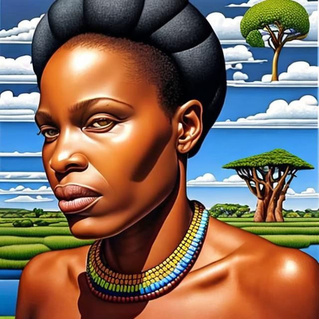 Prompt: Patrick Hughes masterpieces,Ndebele renditions super realism