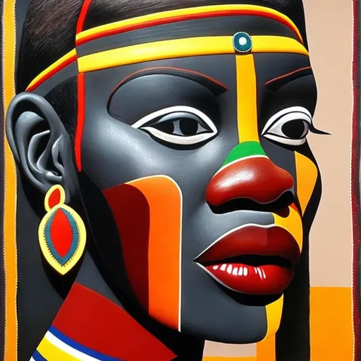 Prompt: Geddes masterpieces, Ndebele renditions super realism