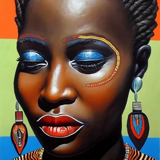 Prompt: Helena Frenkiel masterpieces, Ndebele renditions super realism