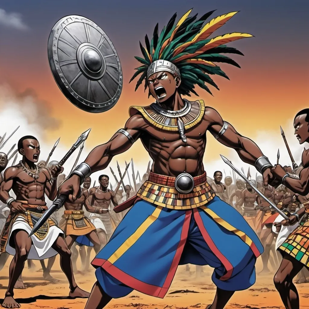 Prompt: Manga Anime battle scenes, Ndebele renditions