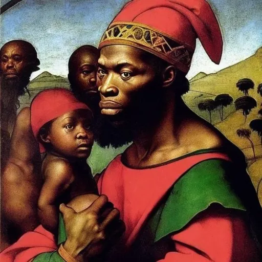 Prompt: Raphael masterpieces, Zulu renditions super realism