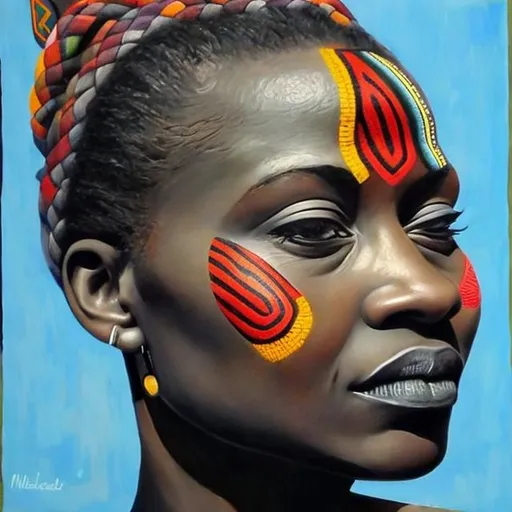 Prompt: Helena Frenkiel masterpieces, Ndebele renditions super realism