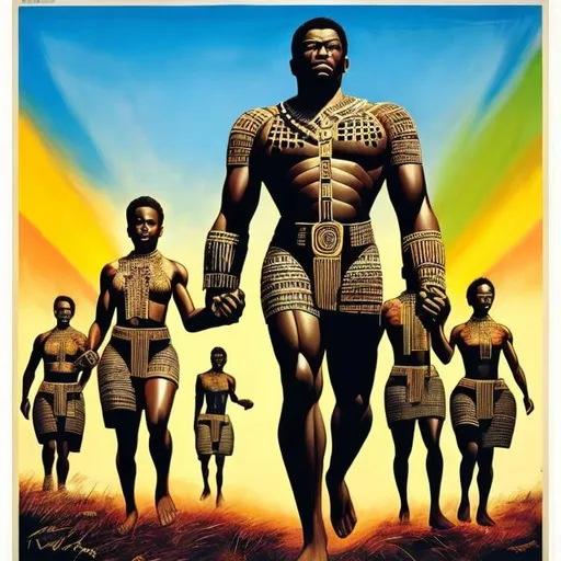 Prompt: International black history month 2024 Iconic posters, Zulu renditions, super realism masterpieces