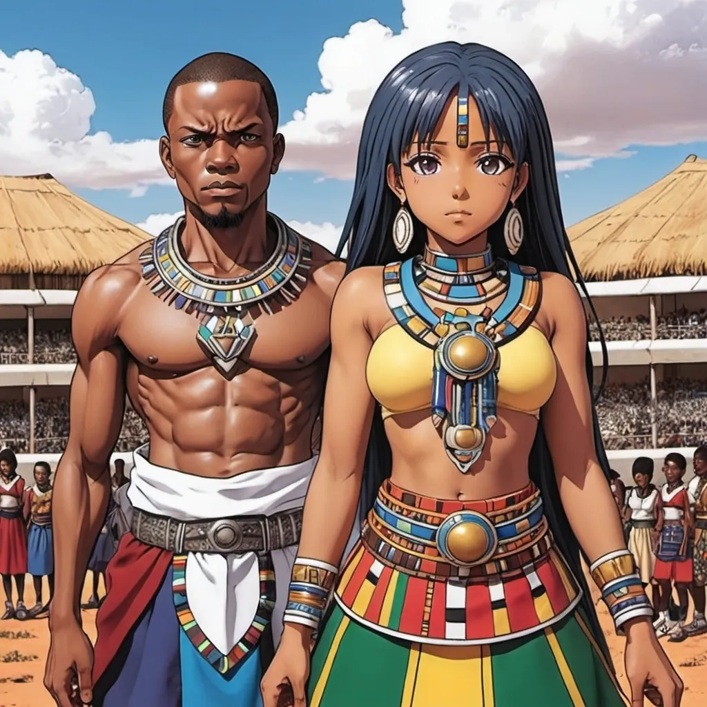 Prompt: Manga Anime scenes, Ndebele renditions