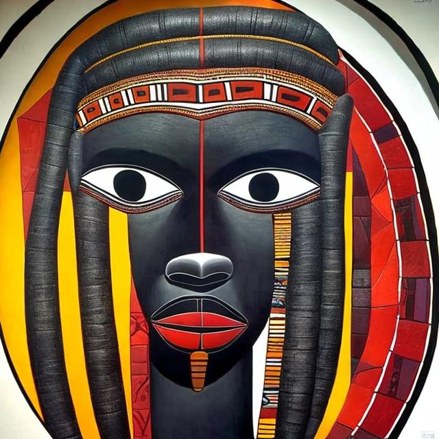 Prompt: Geddes masterpieces, Ndebele renditions super realism