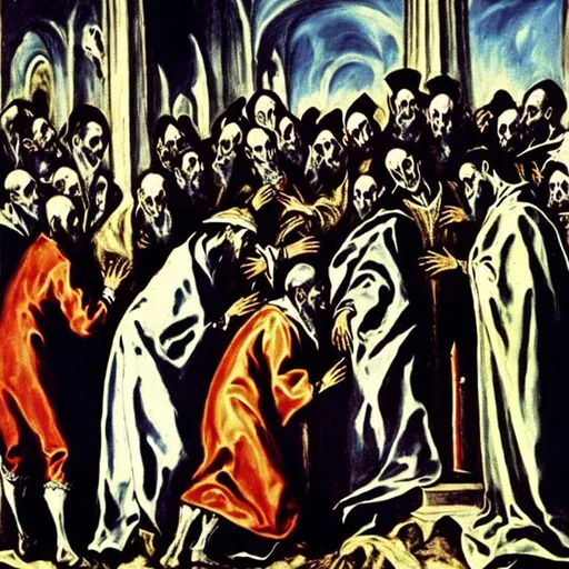 Prompt: EL Greco, The Burial Of Count Orgaz Zulu rendition super realism