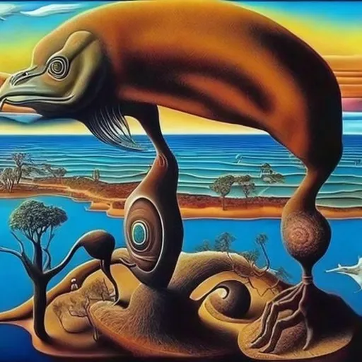 Prompt: Surrealism  masterpieces,Australian Aboriginal renditions super realism