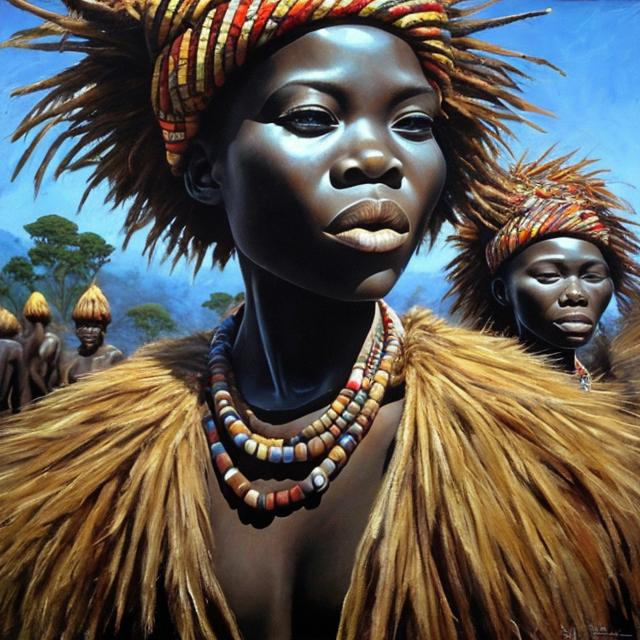 Prompt: Post modernism masterpieces, Zulu renditions super realism