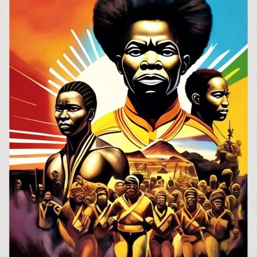 Prompt: International black history month 2024 Iconic posters, Zulu renditions, super realism masterpieces