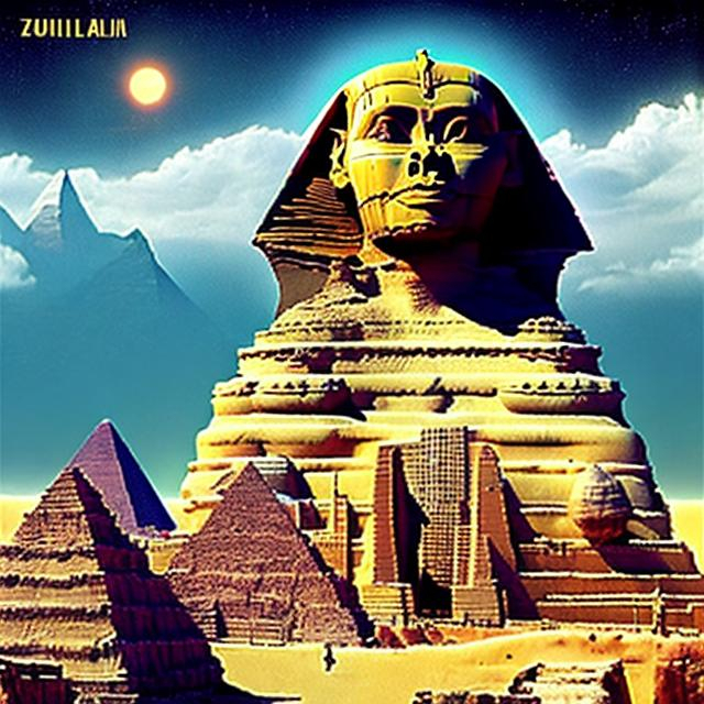 Prompt: International black history month 2024 Iconic posters with the sphinx and pyramids, Zulu renditions, super realism masterpieces