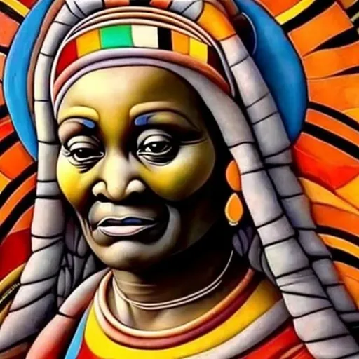 Prompt: Michael Angelo masterpieces, Esther Mahlangu renditions super realism