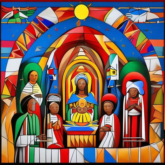 Prompt: Nativity masterpieces, Esther Mahlangu renditions super realism