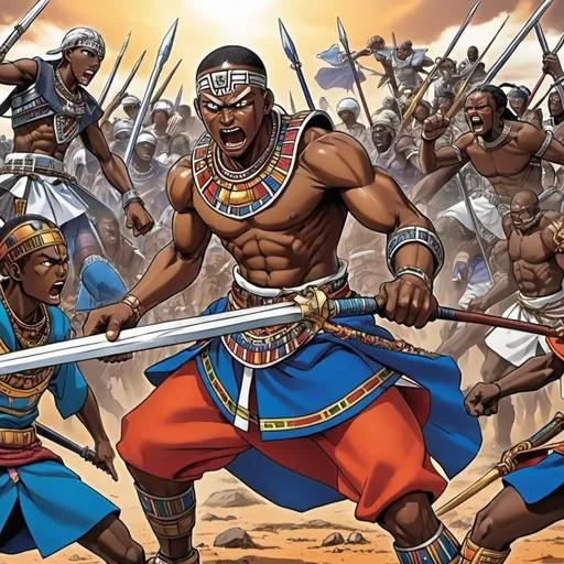 Prompt: Manga Anime epic battle scenes, Ndebele renditions