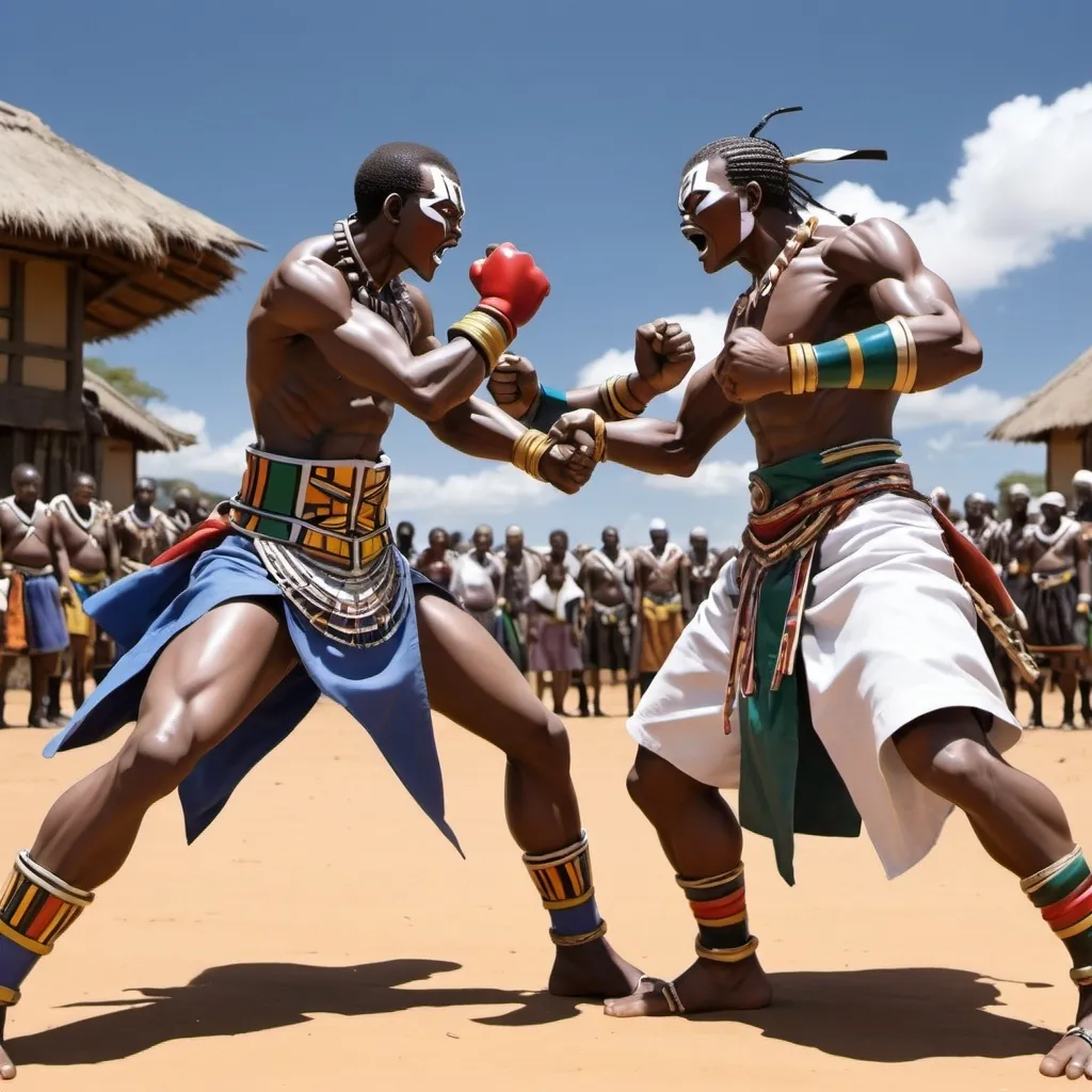 Prompt: Manga Anime fighting scenes, Ndebele renditions