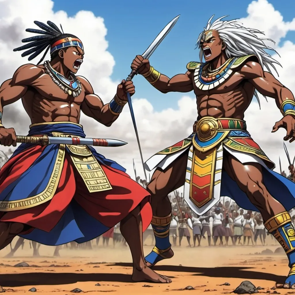 Prompt: Manga Anime epic battle scenes, Ndebele renditions