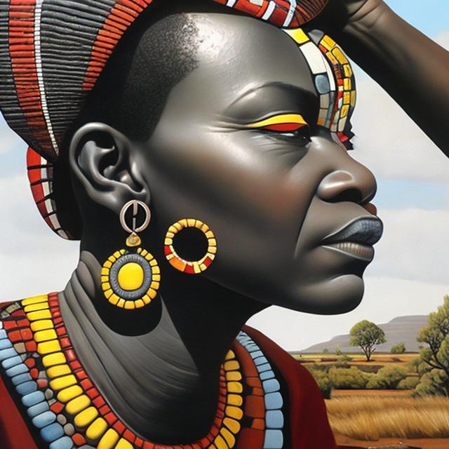 Prompt: Geddes masterpieces, Ndebele renditions super realism