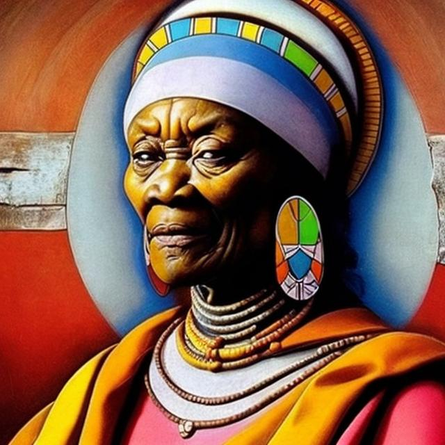 Prompt: Michael Angelo masterpieces, Esther Mahlangu renditions super realism