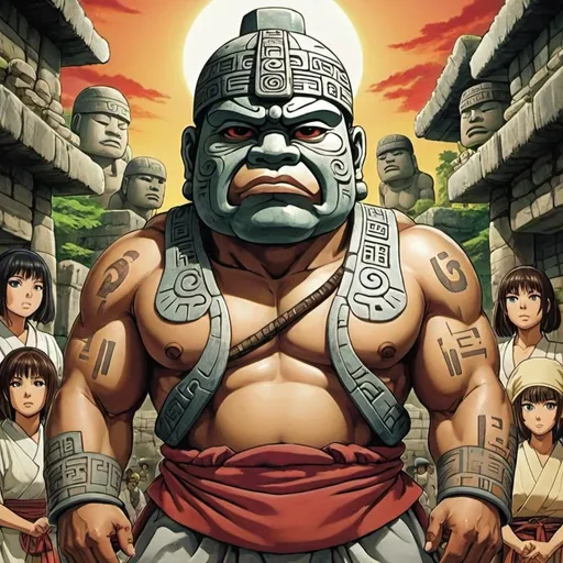 Prompt: Japanese Anime, olmec renditions