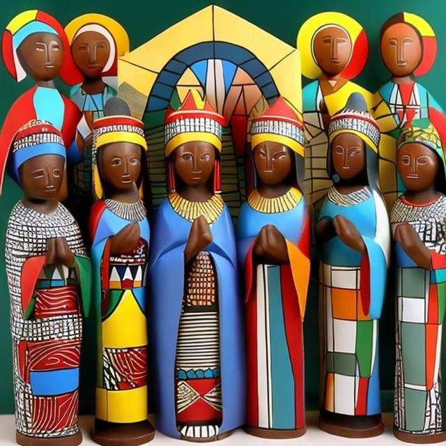 Prompt: Nativity masterpieces, Esther Mahlangu renditions super realism