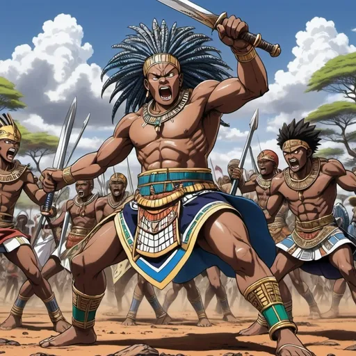 Prompt: Manga Anime epic battle scenes, Ndebele renditions