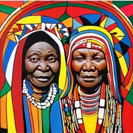 Prompt: Nativity masterpieces, Esther Mahlangu renditions super realism