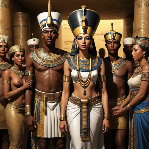 Prompt: The wedding of the boy king Tutunkhamun and the young queen Ankhsuamun, super realism Zulu renditions