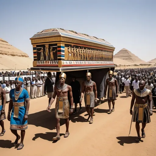 Prompt: The funeral procession with the sarcophagus of king Tutunkhamun, super realism Ndebele renditions