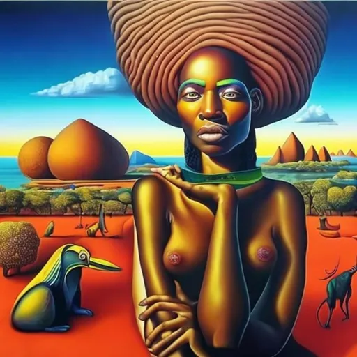Prompt: Surrealism  masterpieces, Ndebele renditions super realism