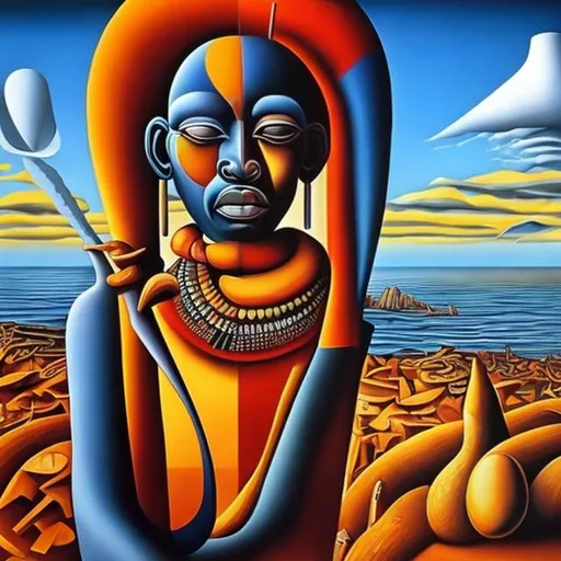 Prompt: Surrealism  masterpieces, Ndebele renditions super realism