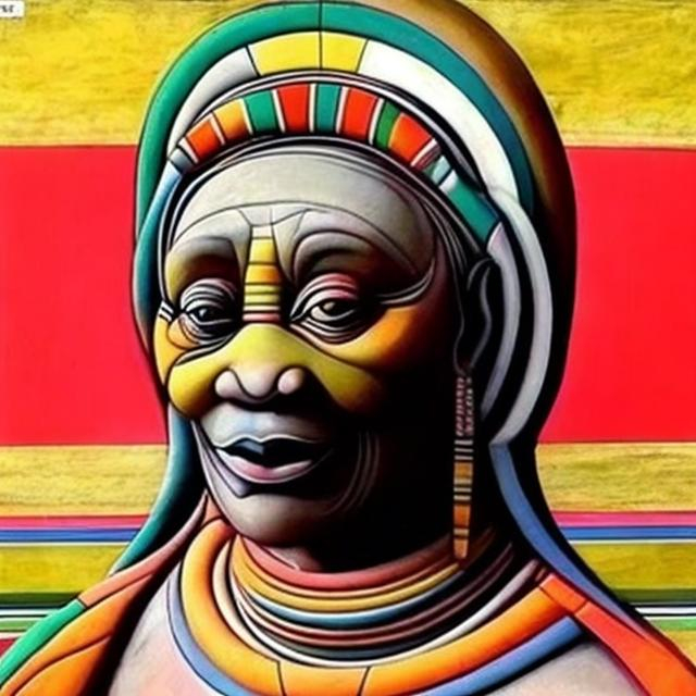 Prompt: Michael Angelo masterpieces, Esther Mahlangu renditions super realism