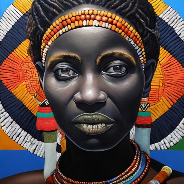 Prompt: Helena Frenkiel masterpieces, Ndebele renditions super realism