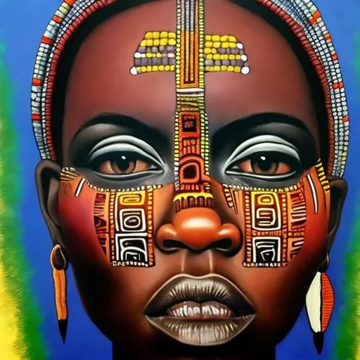 Prompt: Helena Frenkiel masterpieces, Ndebele renditions super realism