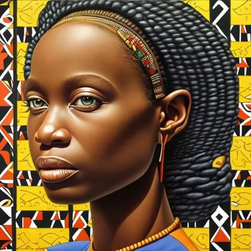 Prompt: Patrick Hughes masterpieces,Ndebele renditions super realism
