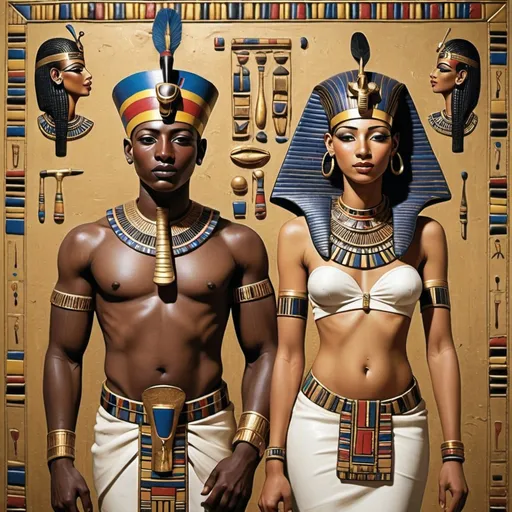 Prompt: The wedding celebration of the boy king Tutunkhamun and the young queen Ankhsuamun, super realism Ndebele renditions