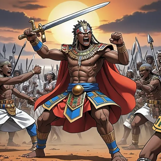 Prompt: Manga Anime epic battle scenes, Ndebele renditions