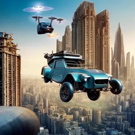 Prompt: Type 2 civilization flying car's between high rise sky scrapers Zulu rendition