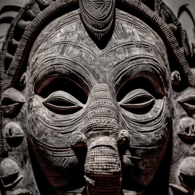 Prompt:   Masterpieces vodun masks monochrome renditions