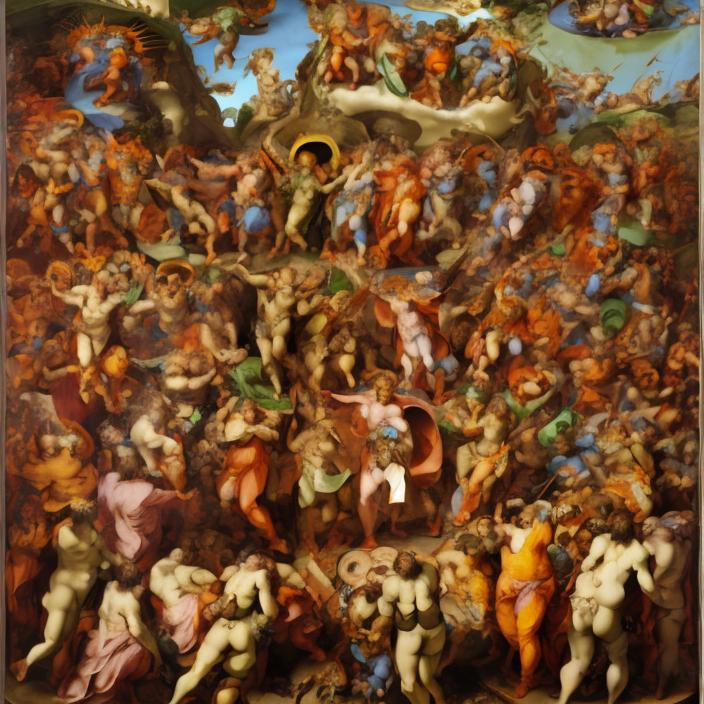 Prompt: Michael Angelo, The last Judgment Zulu rendition super realism