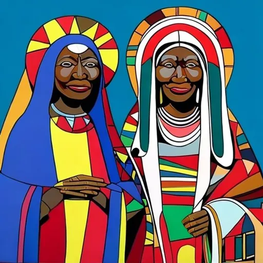 Prompt: Nativity masterpieces, Esther Mahlangu renditions super realism