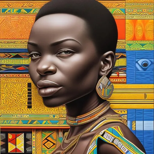 Prompt: Patrick Hughes masterpieces,Ndebele renditions super realism