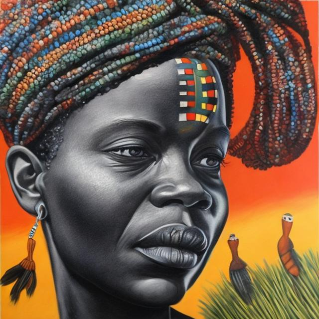 Prompt: Helena Frenkiel masterpieces, Ndebele renditions super realism