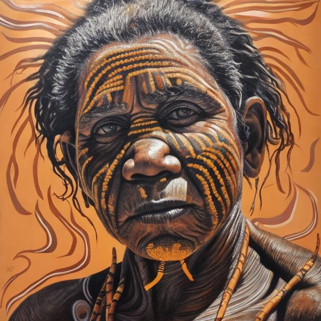 Prompt: Post modernism masterpieces, Australian Aboriginal rendition  super realism