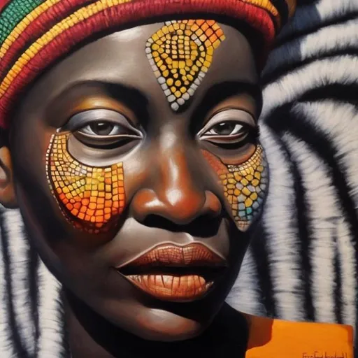 Prompt: Helena Frenkiel masterpieces, Ndebele renditions super realism